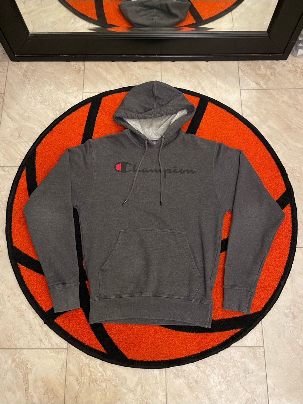 🏆 Champion Powerblend Script Logo Pullover Hoodie Charcoal Gray 🏆 -Size Small